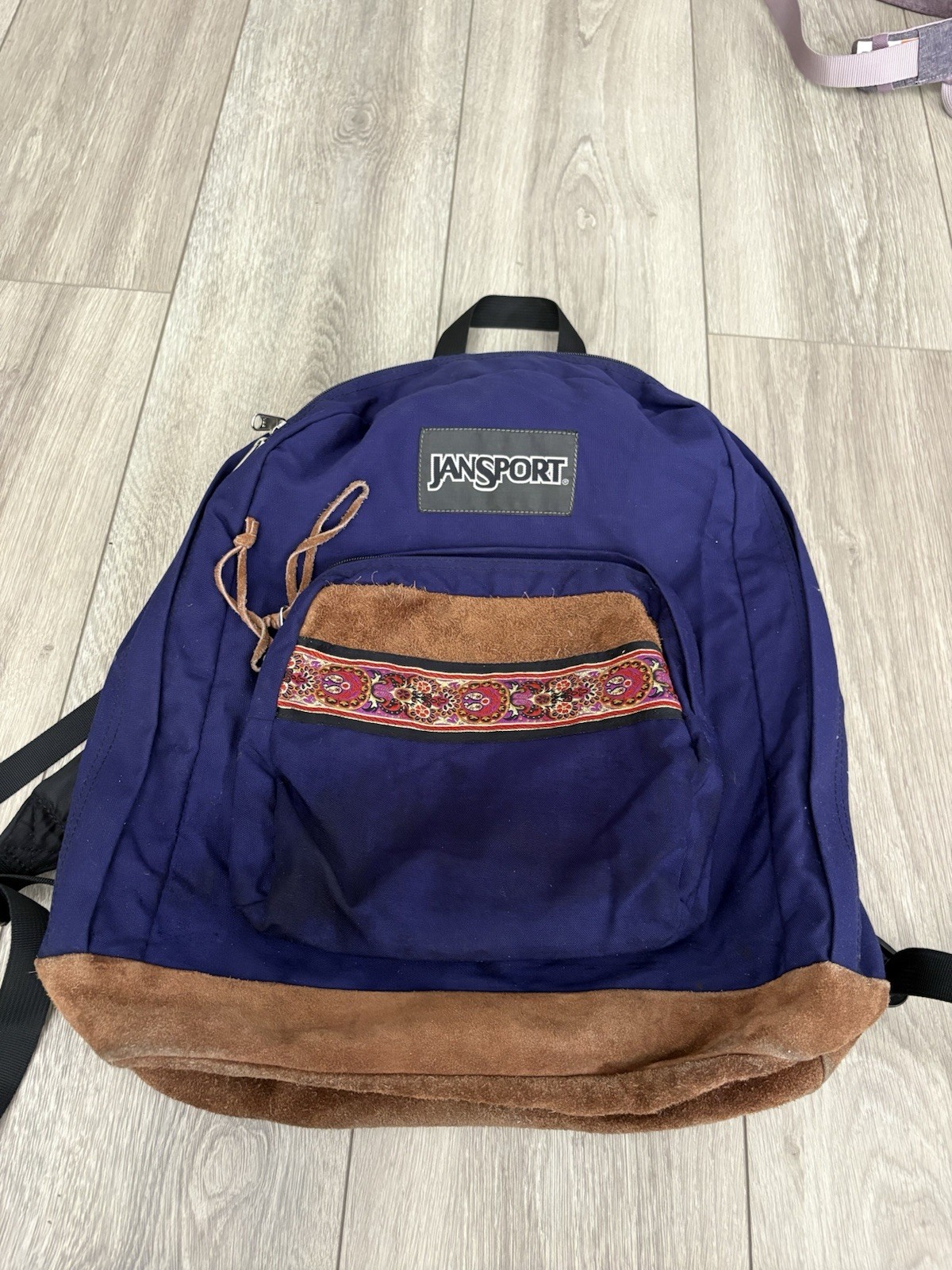 Vtg JanSport MADE IN USA Daypack Tapestry Floral Suede Bottom Backpack 90s