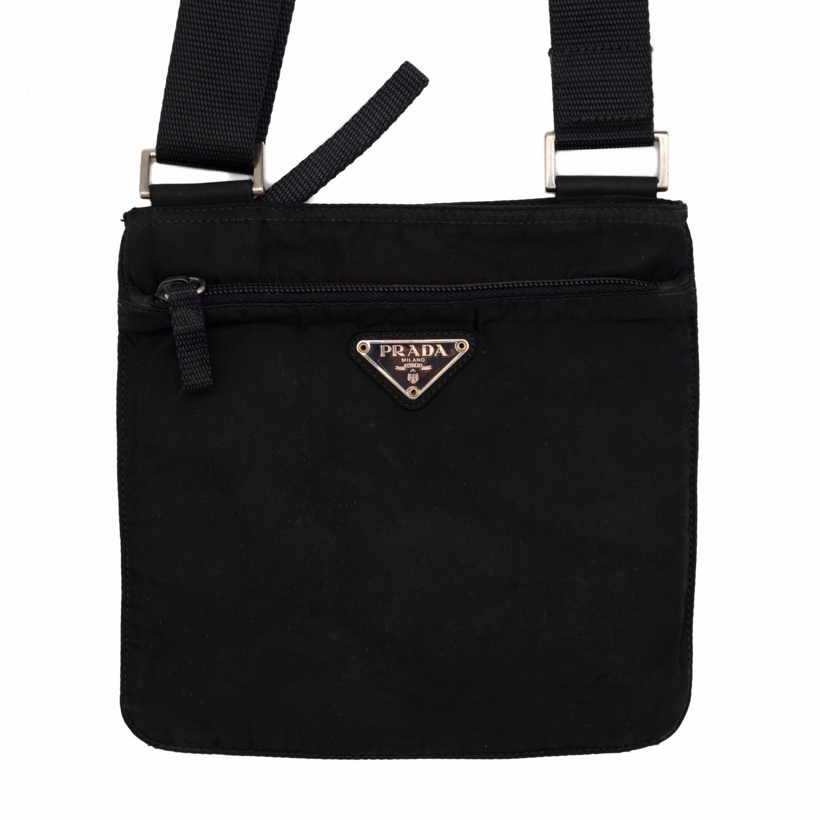 PRADA Triangle Logo Shoulder Crossbody Messenger Bag Tessuto Nylon Black