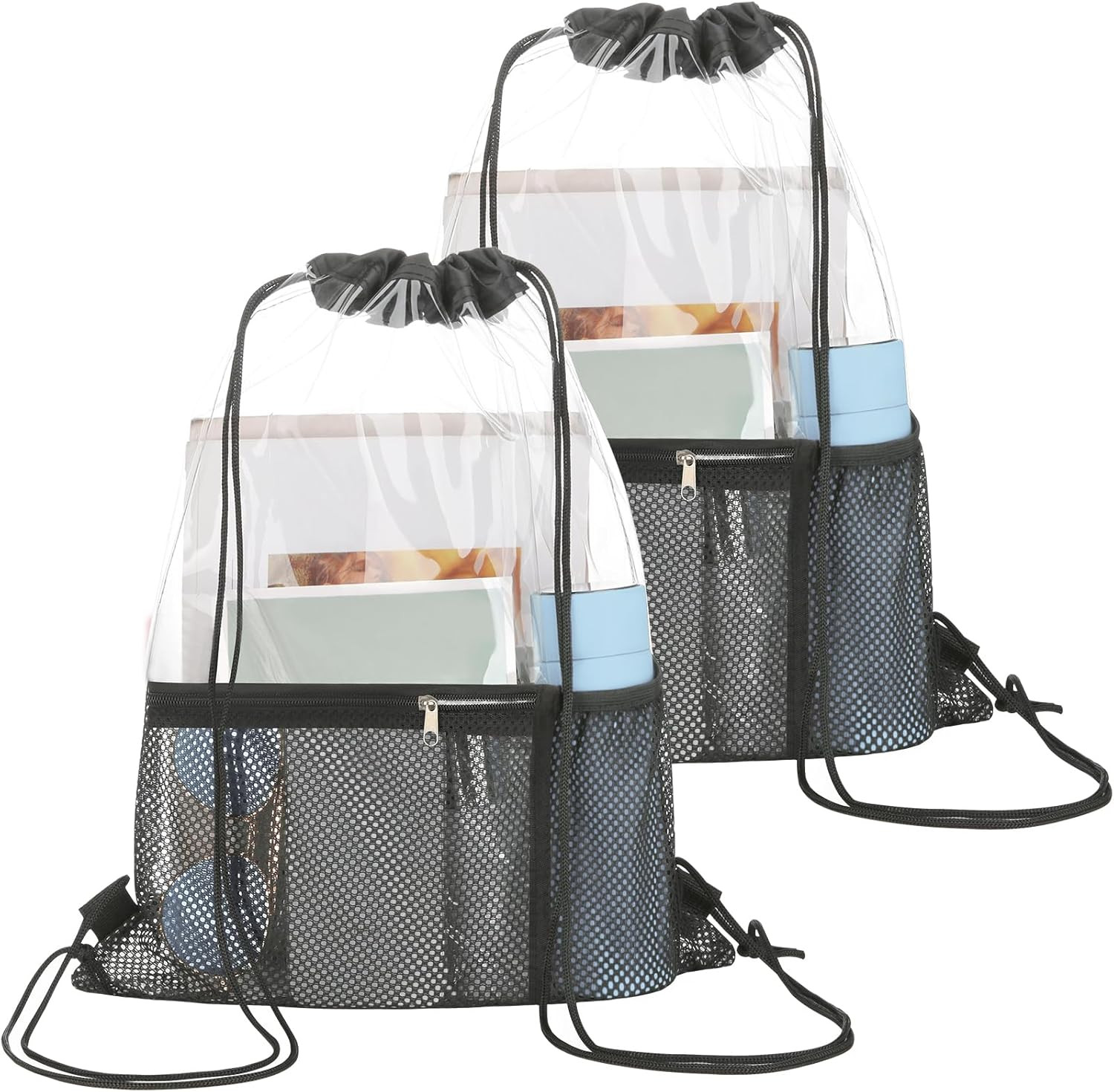 NATURAL STYLE 2 PACK Clear Drawstring Bag Stadium Approved, See through Transpar