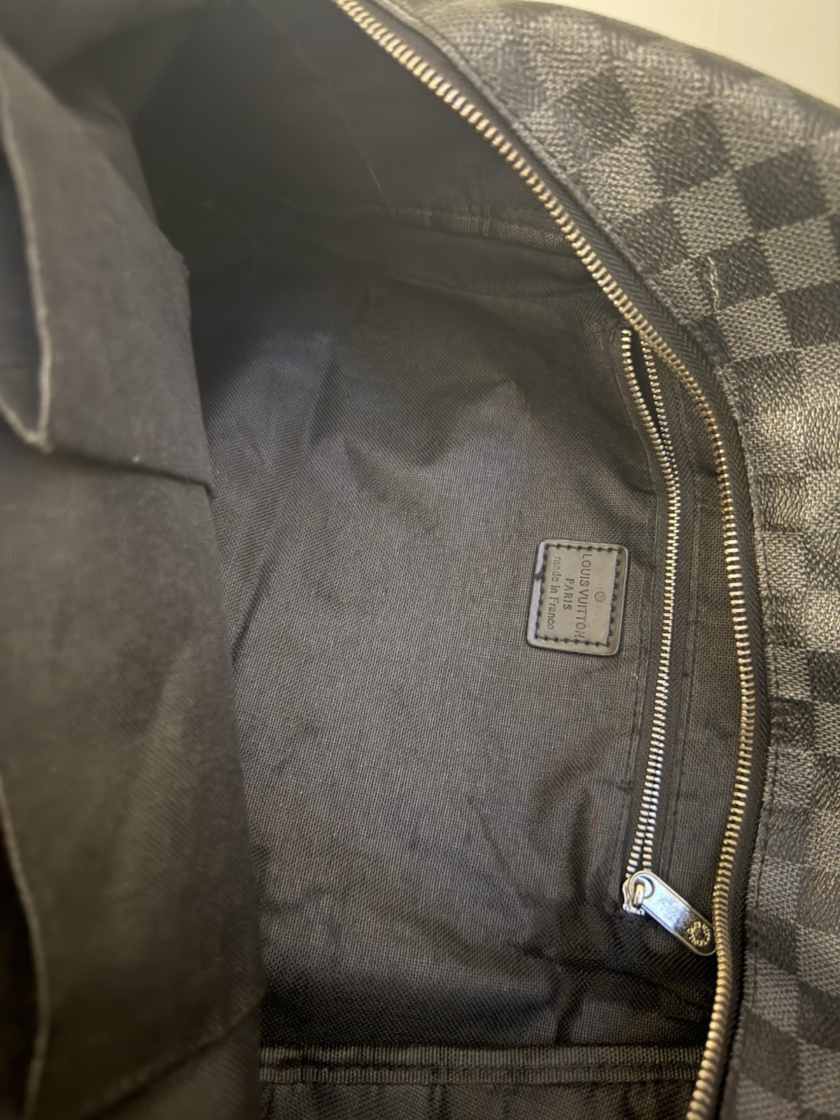Louis Vuitton Men’s Checkered Zip Backpack Shoulder Strap Black Gray