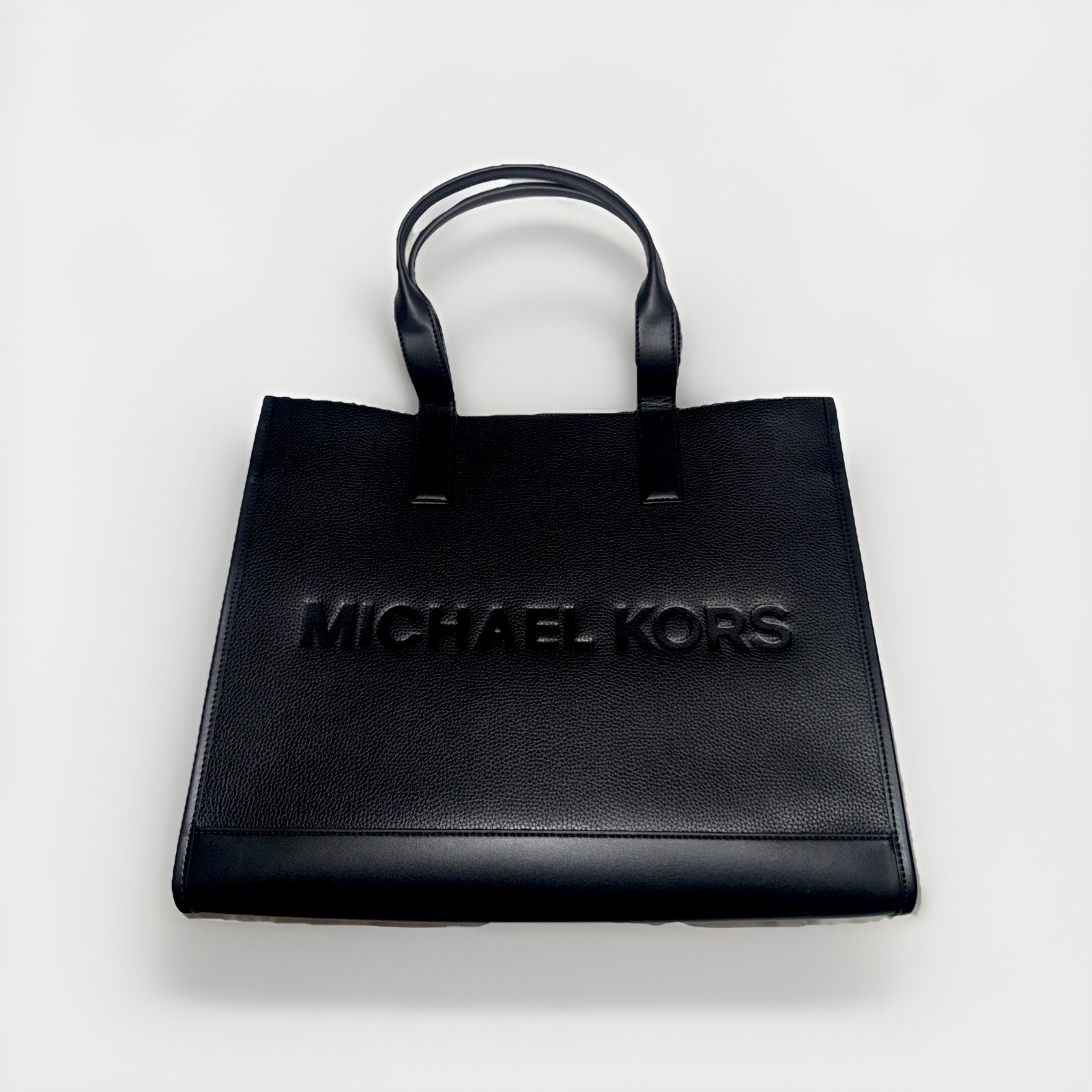 Michael Kors Cooper Men Women MK Logo Embossed Pebbled Leather Tote bag black