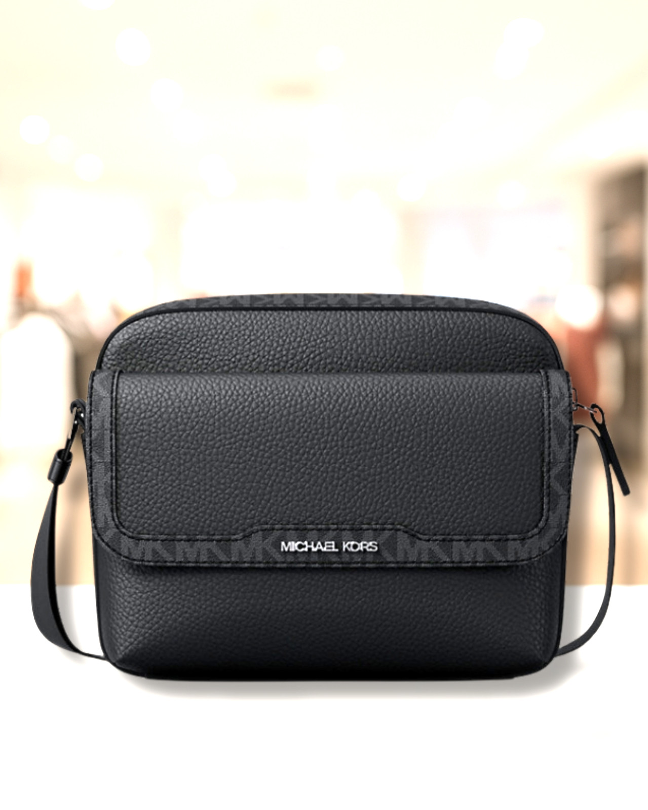Michael Kors Cooper Men Medium Leather & Logo Flap Camera Crossbody Bag Black