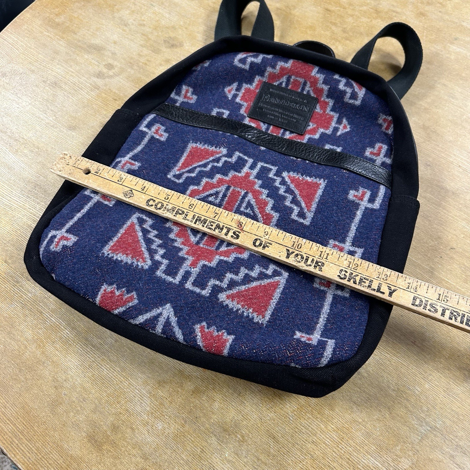 Pendleton Indian Blanket Blue Red Aztec Pattern Wool Canvas Backpack Black Adult