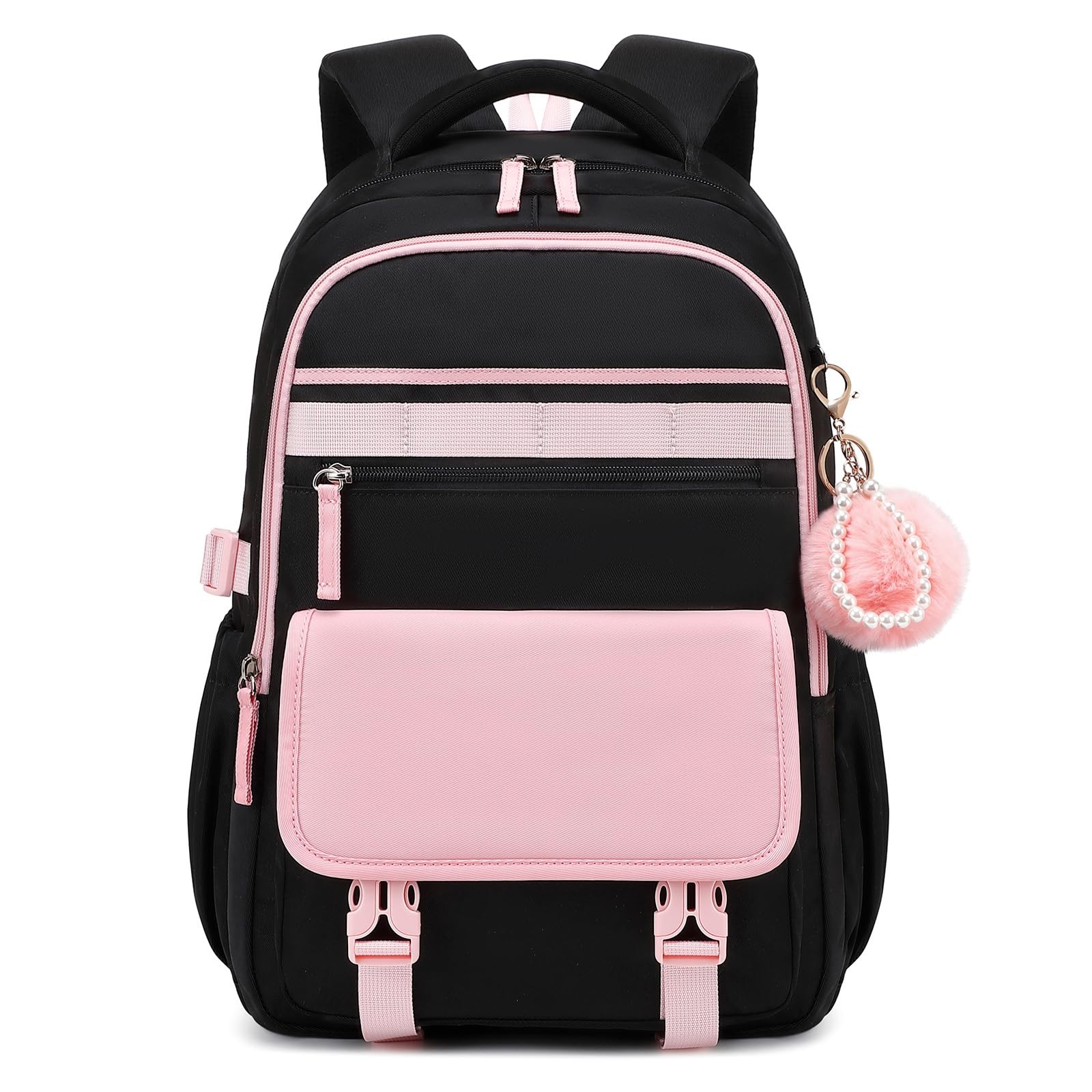 Girls School Backpack 15.6 Inch Laptop Bag Kids Cute Daypack Black Pink