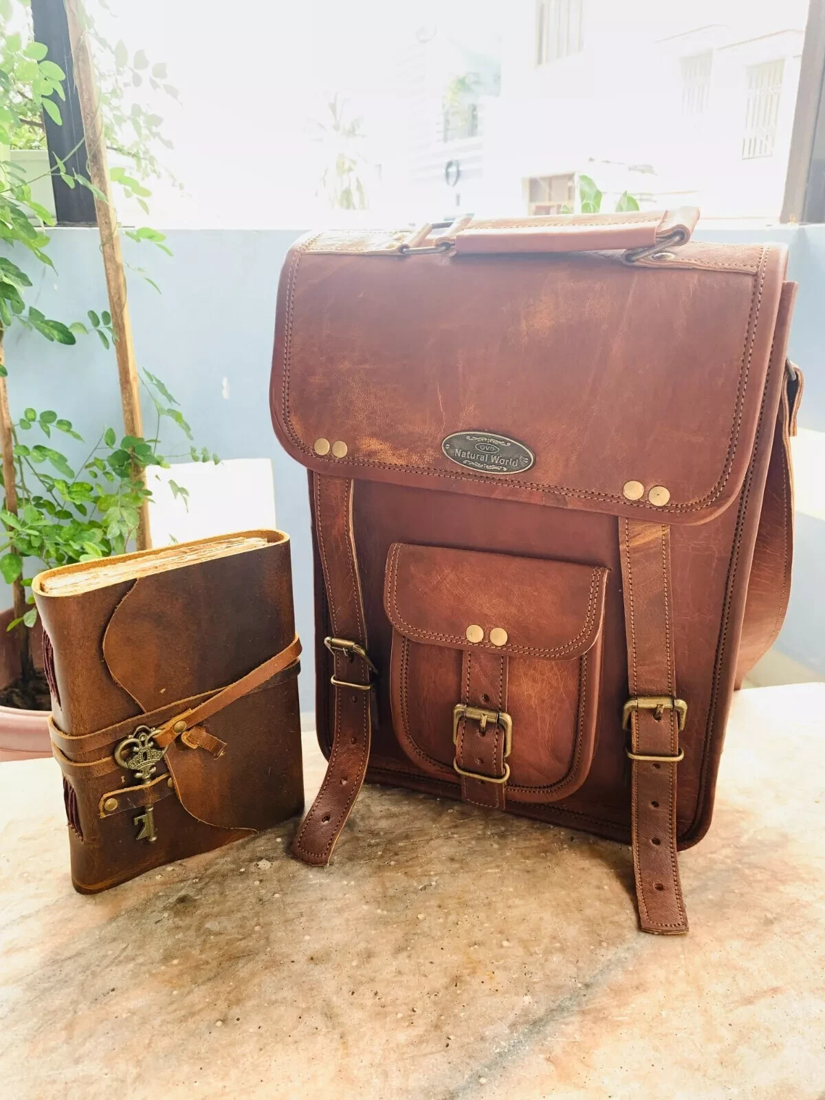 16″ Leather Messenger Handmade Genuine Shoulder Satchel Bag Free Key Journal