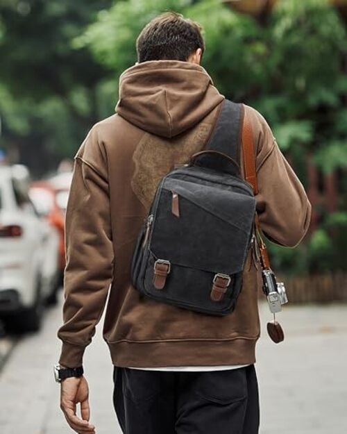 Messenger bag for Men,Small Sling Crossbody Backpack Shoulder Bag for A-black