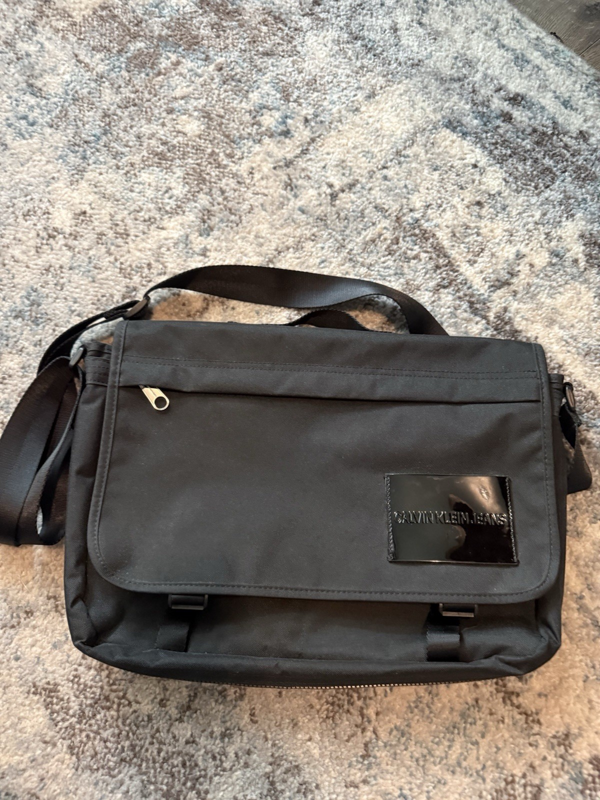 Calvin Klein Jeans Black Messenger Bag, Buckle & Zip, Adjustable Strap, Men