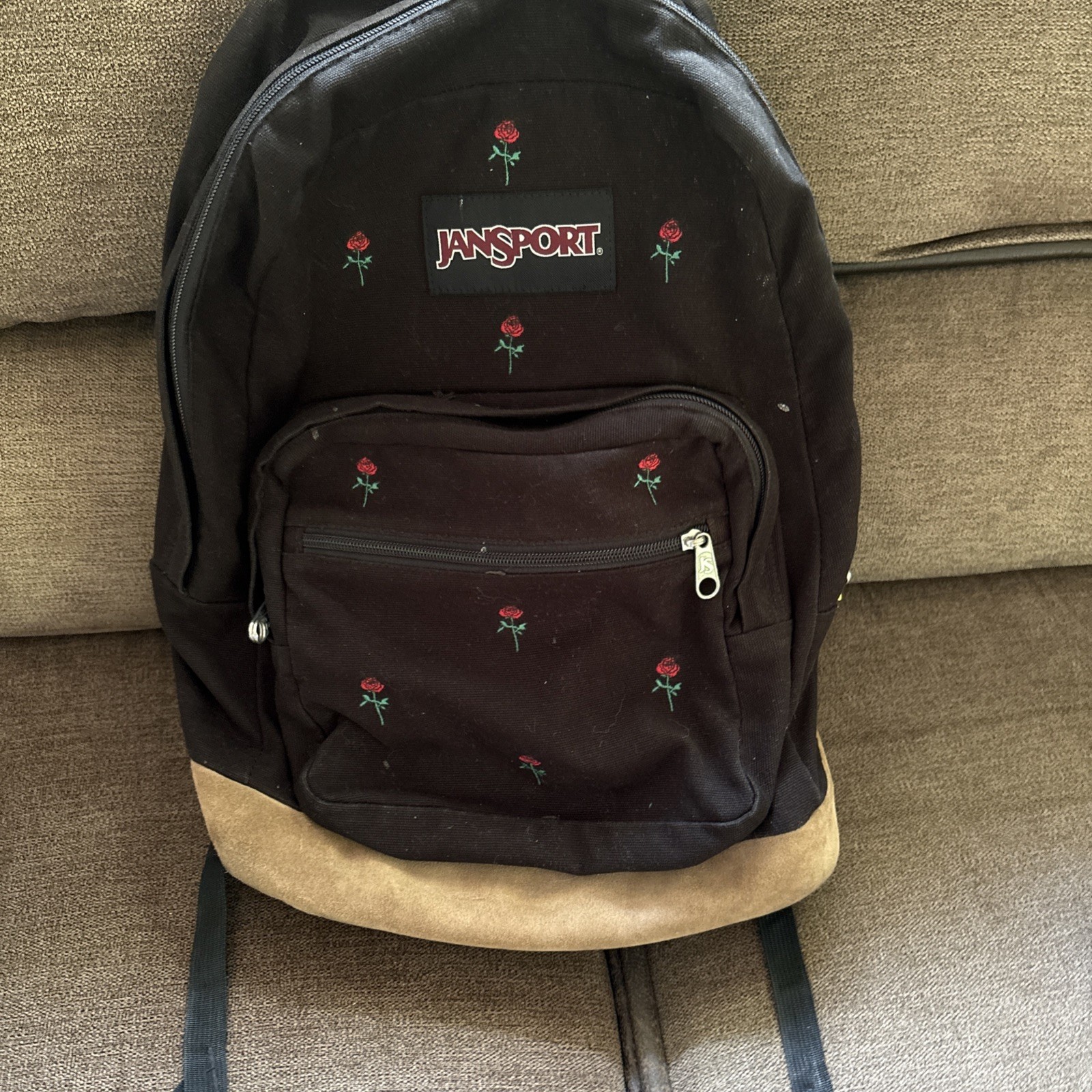 JanSport Originals Expressions Backpack Black Leather Artist Red Rose Color