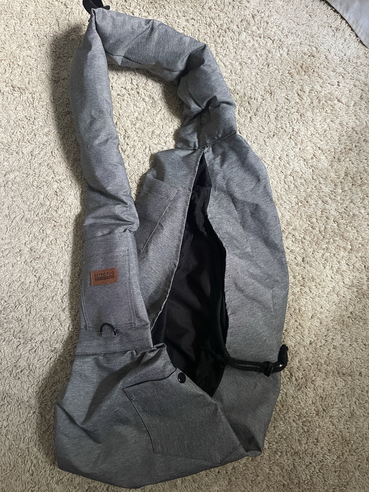 Retro Pug Pet Supplies Gray Sling Bag Pug Drawstring Adjustable Strap Medium