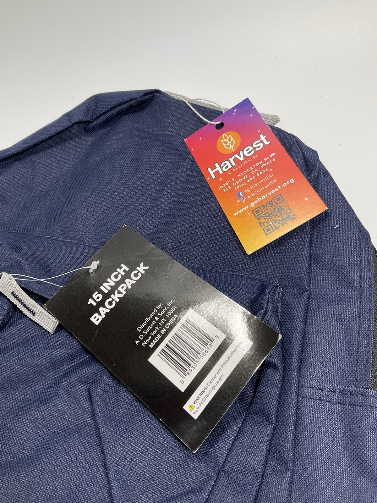 15 Inch Backpack By A D Sutton & Sons, Inc Unisex Blue Zip Closure New With Tag