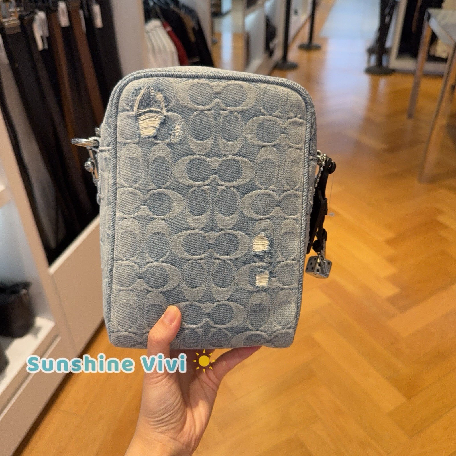 NWT Coach Tristan Crossbody Bag 14 In Loved Signature Denim With Charms CET70