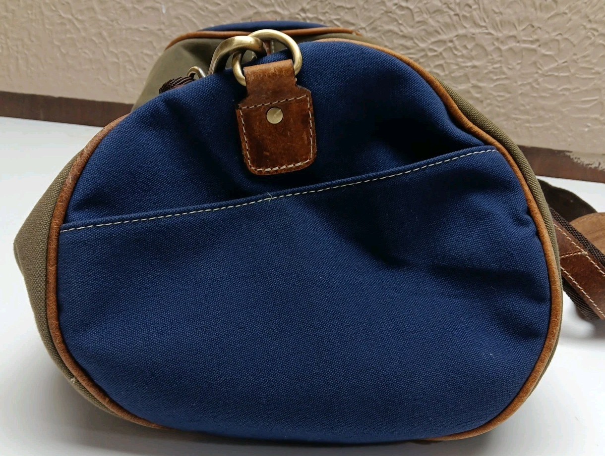 FH Wadsworth Canvas Leather Trim Weekender Duffel Bag Moss/Navy Embroidered