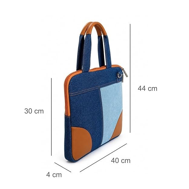 Classic Denim Messenger Laptop Bag, Multicolor, Zipper Closure Formal Style