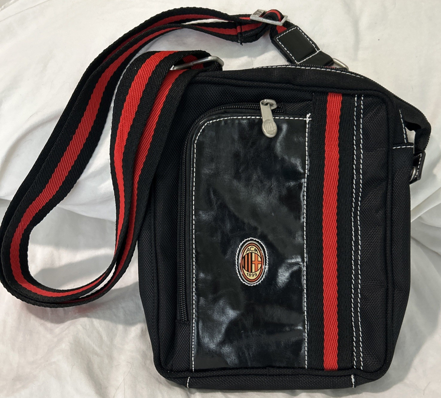 AC Milan Football Red Black 9906 Men’s Nylon Leather Crossbody lightweight Bag