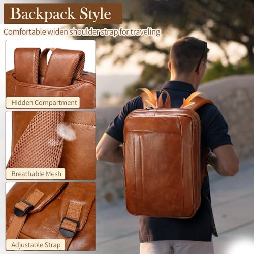 Faux Leather Messenger Bag for Men | 17-17.3 Inch Leather Mens Laptop Brown-1