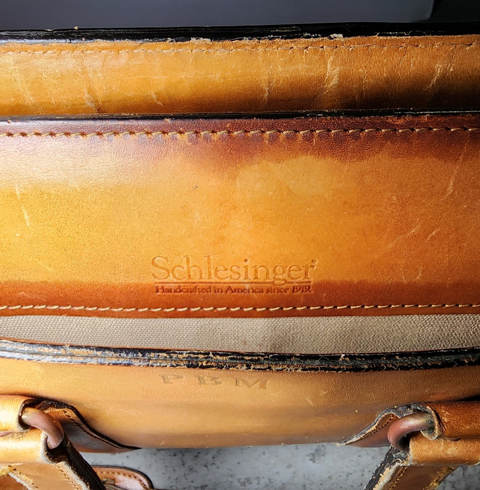 SCHLESINGER Executive Attache Briefcase Tan Brown Cowhide Leather Bag 17x12x3