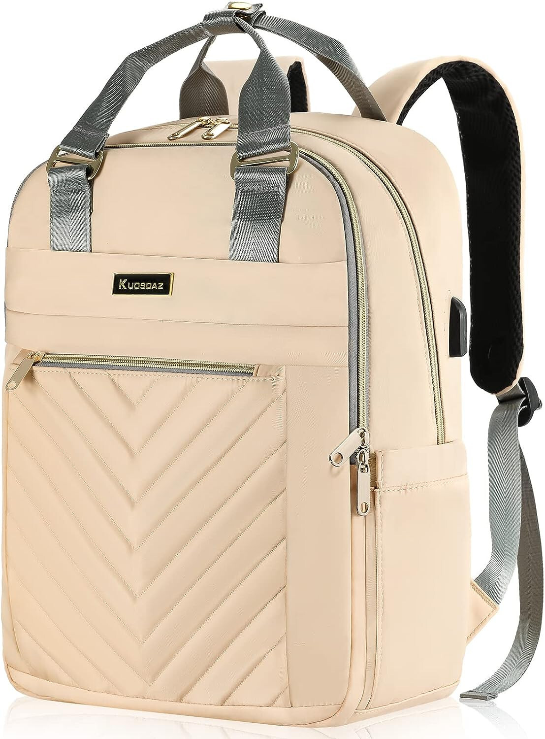 German Made Quilted Backpack Pink Laptop USB 15.6 Anti Theft Charging Port Euro