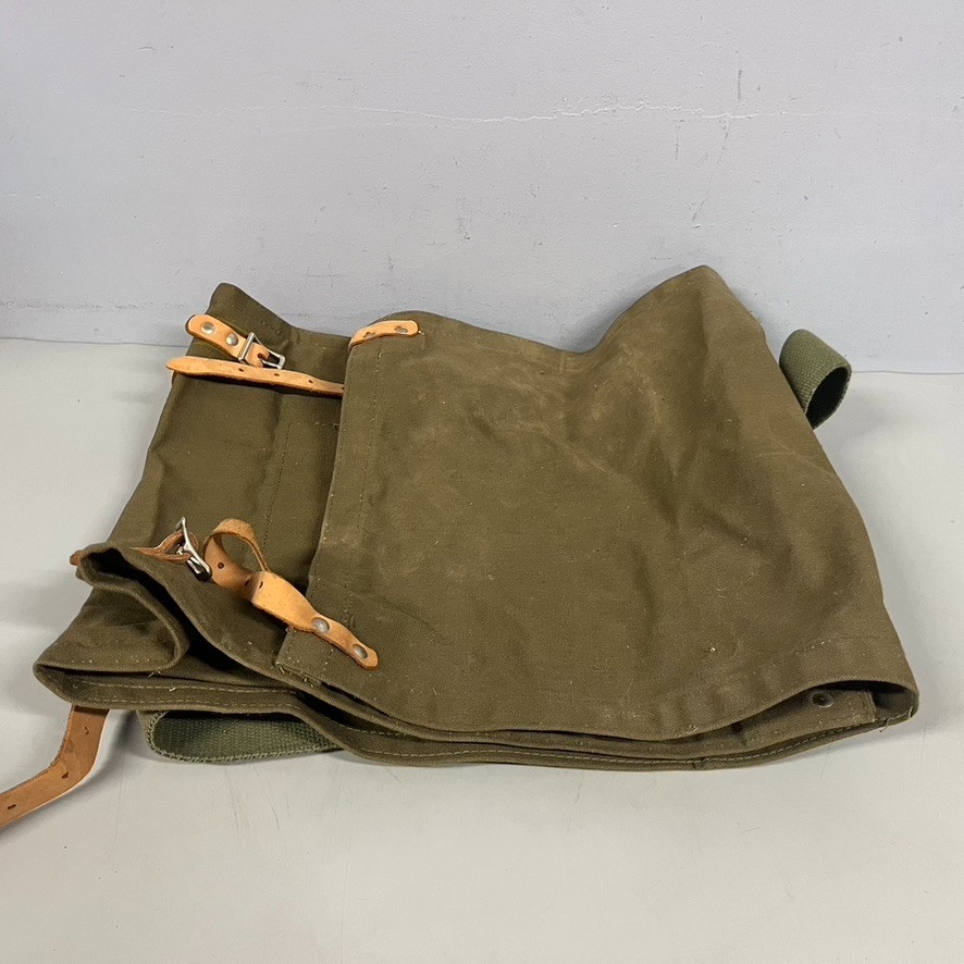 VTG Canvas Leather Rucksack Backpack Army Green Olive Drab Outdoor Travel