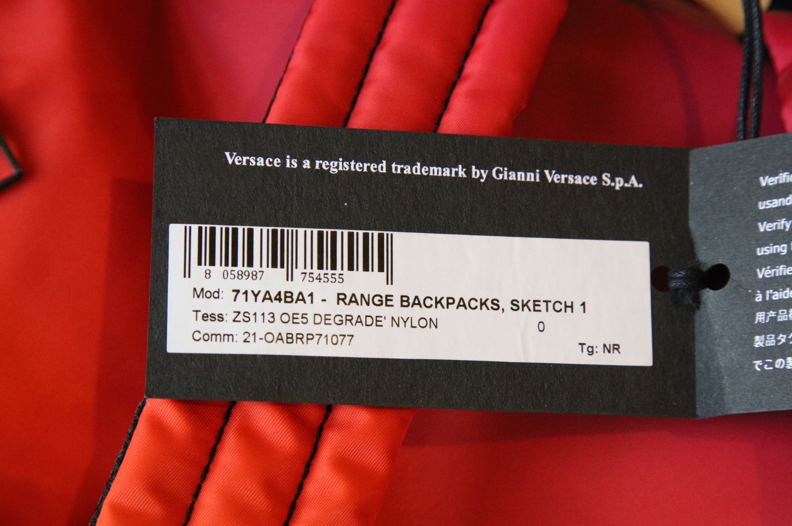 Versace Jeans Couture Gradient Backpack Red Yellow Nylon New with Tag