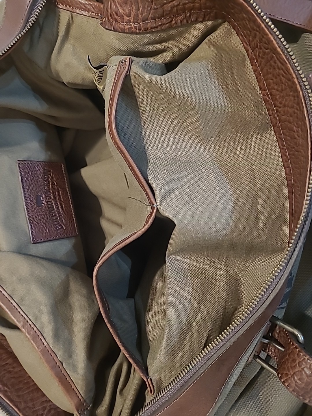 Buffalo Jackson Oversized Waxed Green Canvas & Leather Weekend Duffle Travel Bag