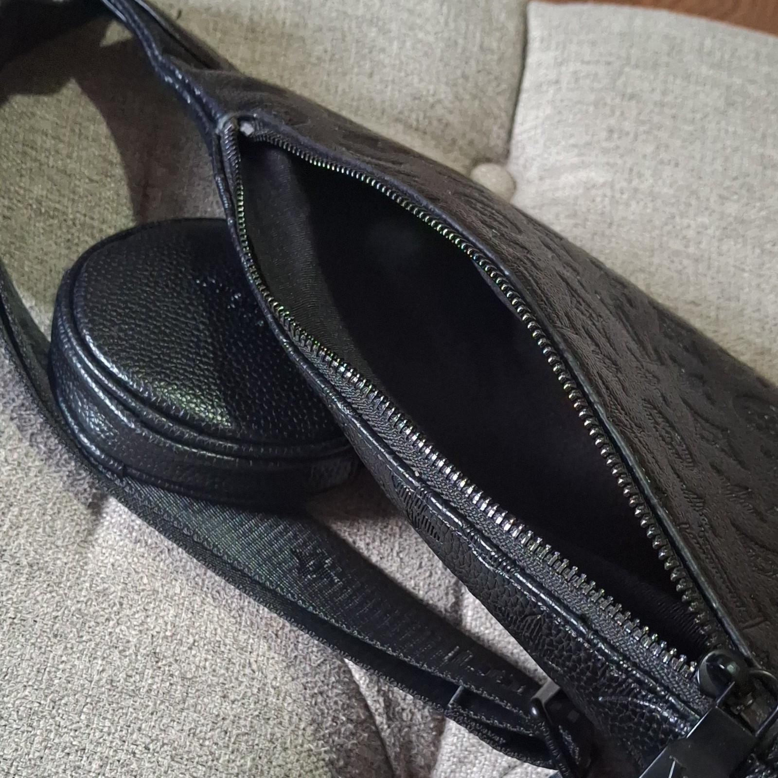 Louis Vuitton Monogram Shadow Black Zip Sling Crossbody Bag w/ Coin Pouch