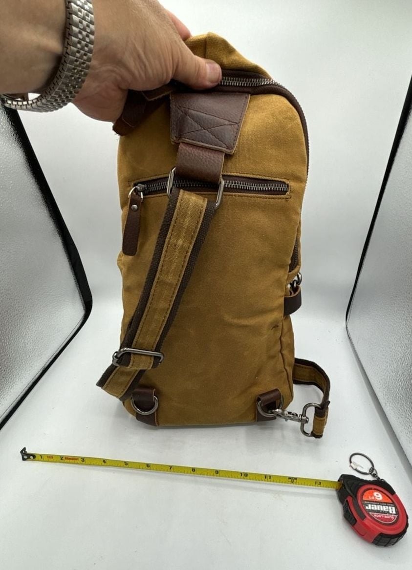 Vintage Style Men’s Waxed Canvas and Leather Trim Sling Chest Bag