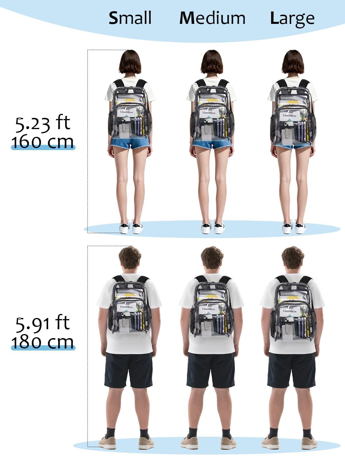 Heavy Duty Clear Backpack 19″ Transparent Book Bag for School, College, Work, Sp