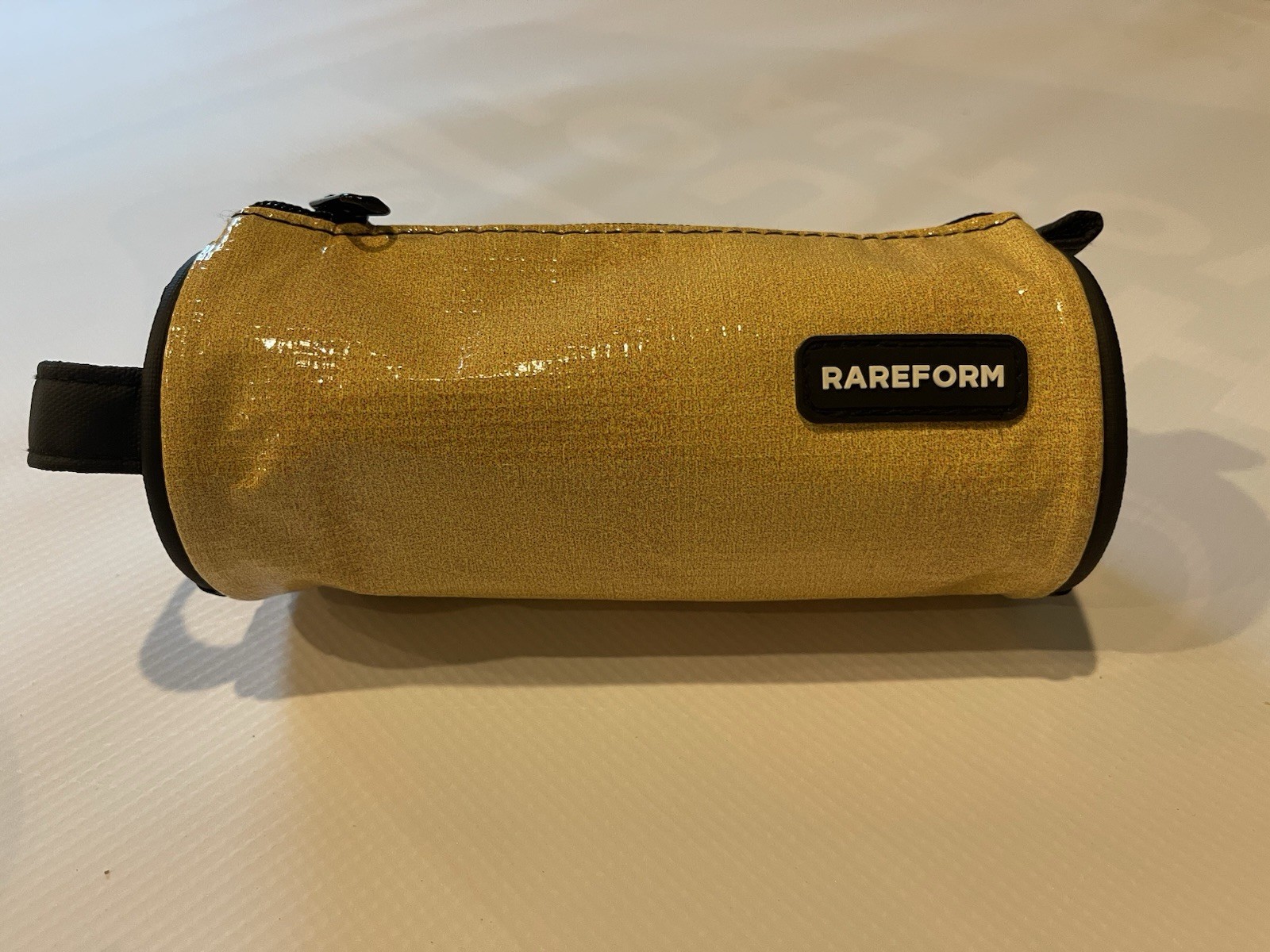 RAREFORM Gold Zip Pouch Bag w/ Top Handle Loop, Blue Lining, Solid