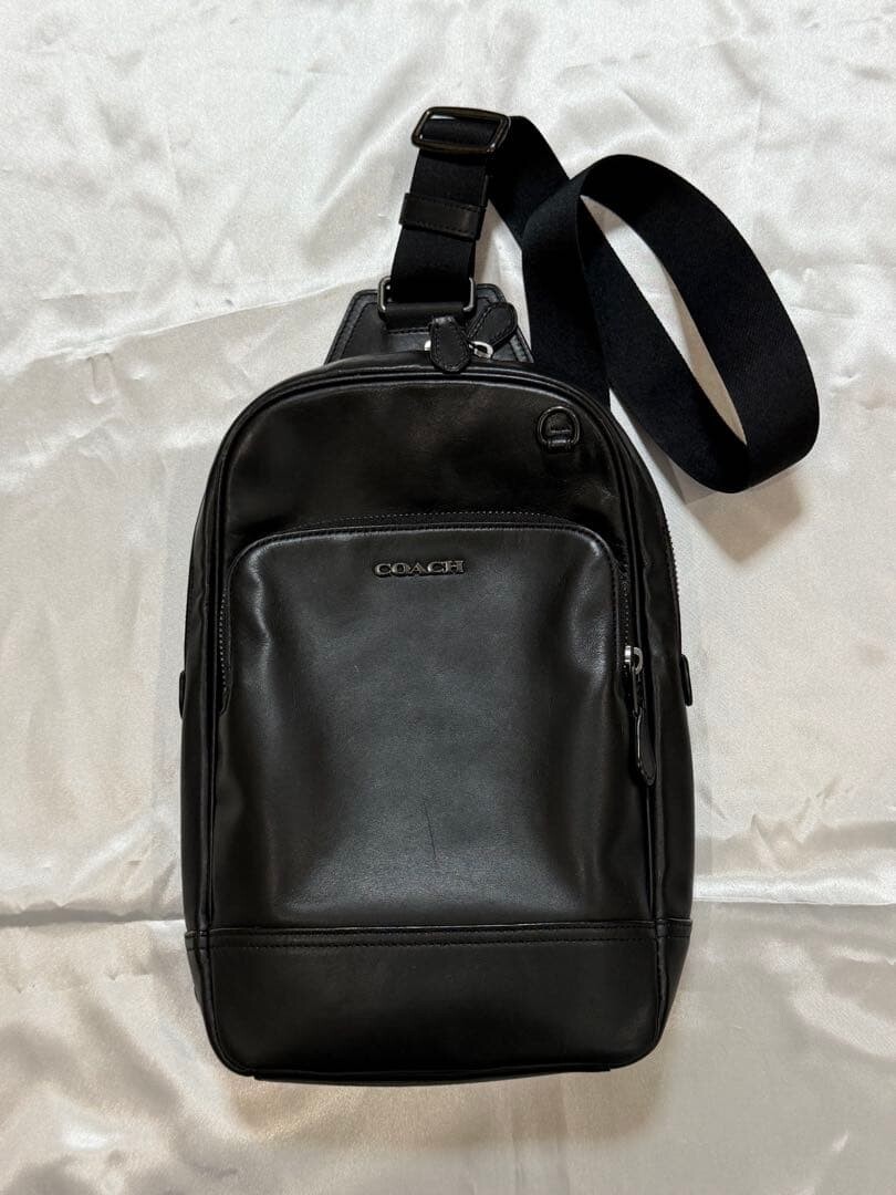 Coach Mens Black Leather Body Bag Reversible Strap Mesh Back Crossbody Sling