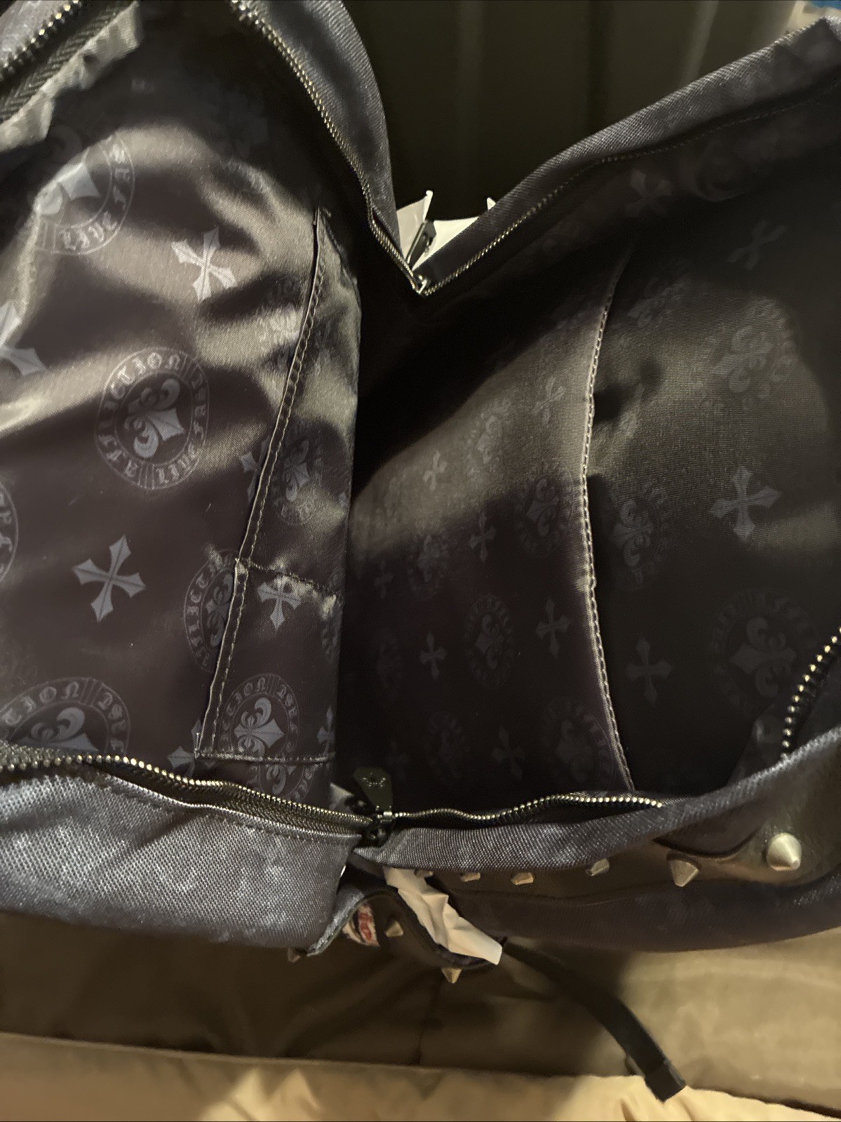 Affliction Live Fast Backpack Black Skull Wing Cross Studded Laptop Travel