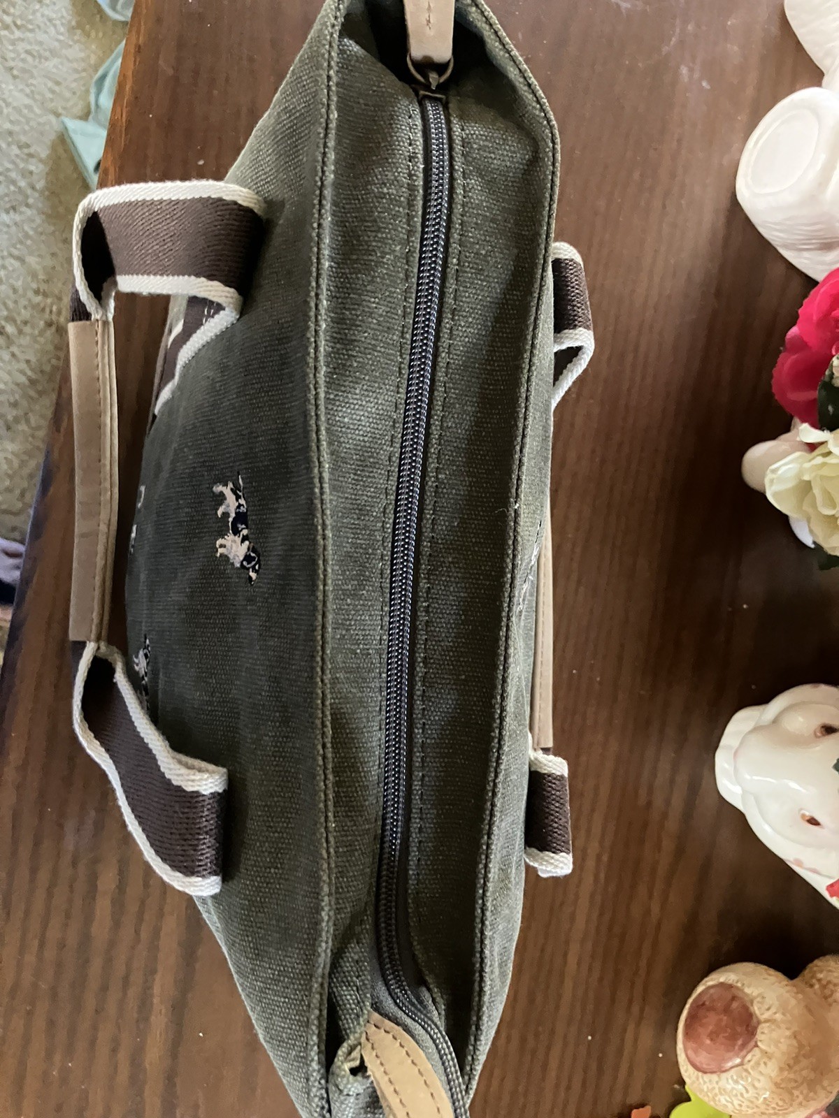LLBean Green Canvas bag Springer Spaniel Hunting Embroidery Dog