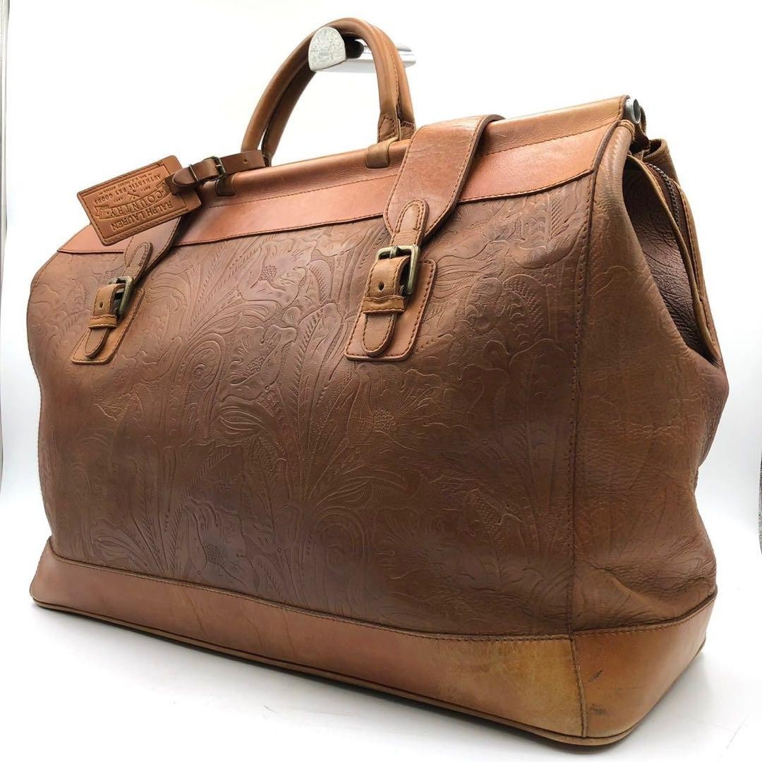 POLO RALPH LAUREN Country Leather Floral Embossed Travel Bag Authentic JAPAN