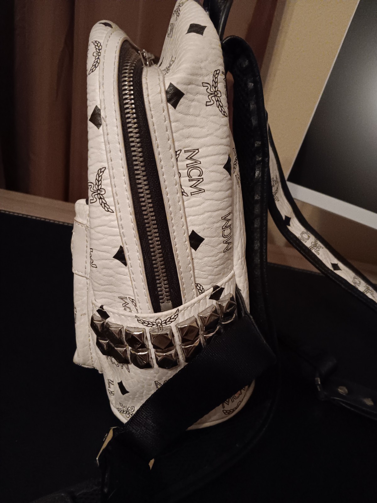 MCM Stark Visetos Mini Backpack In white Studded