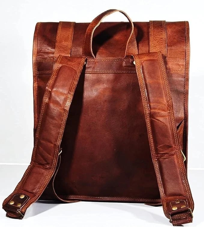 Genuine Goat Leather Roll Top Backpack Handmade Rugged Elegance Bag