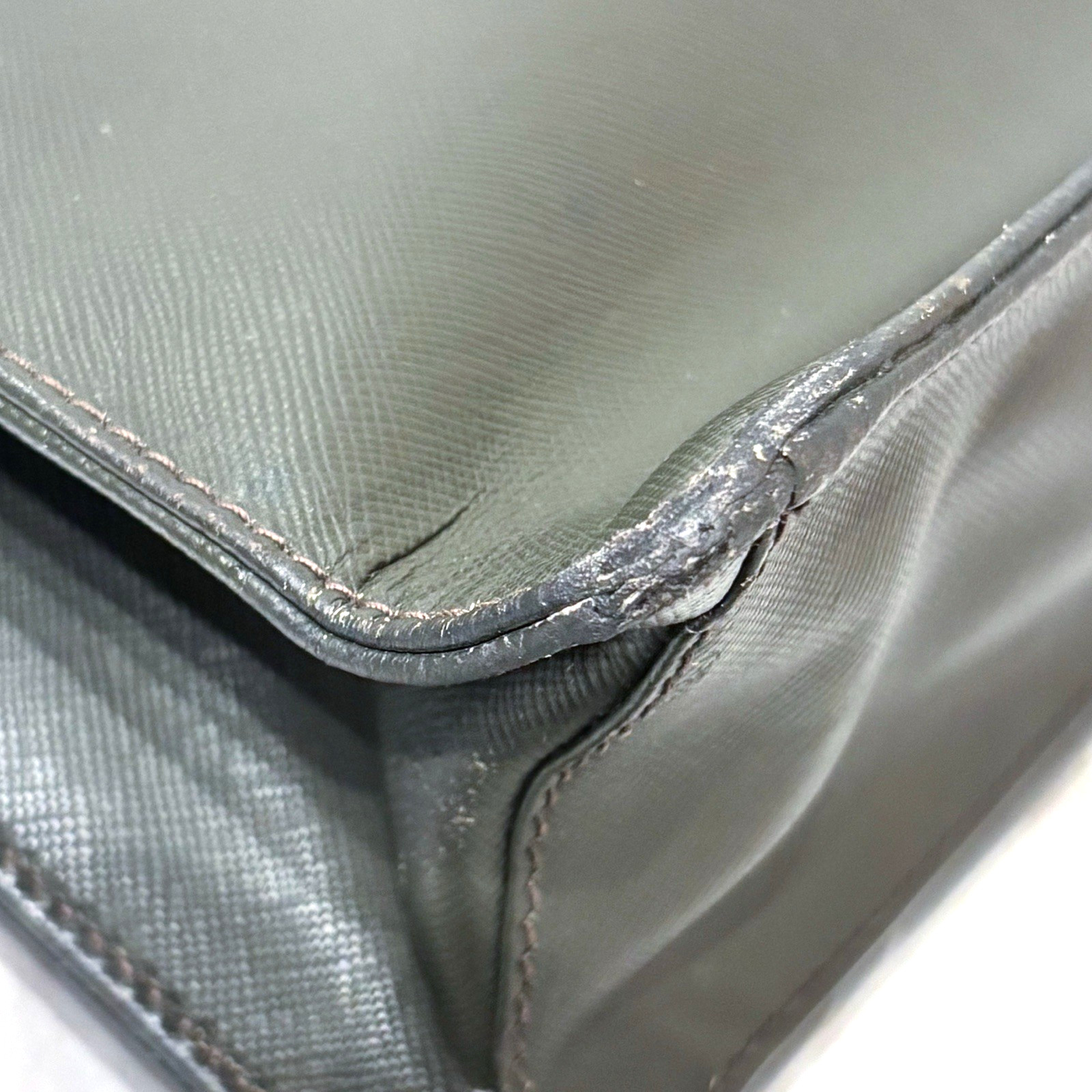 PRADA Saffiano Briefcase Leather Khaki Green Business Bag Authentic