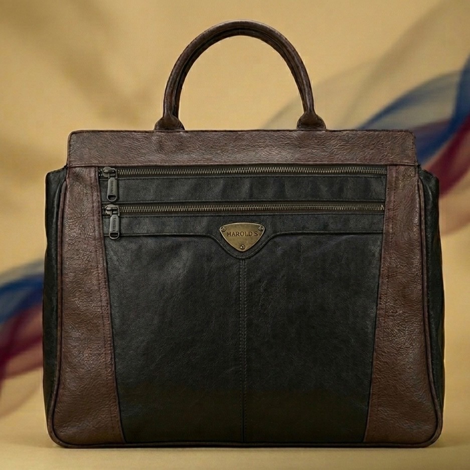 HAROLD’S Genuine Leather Business Briefcase – Premium Two-Tone Handbag – Luxury