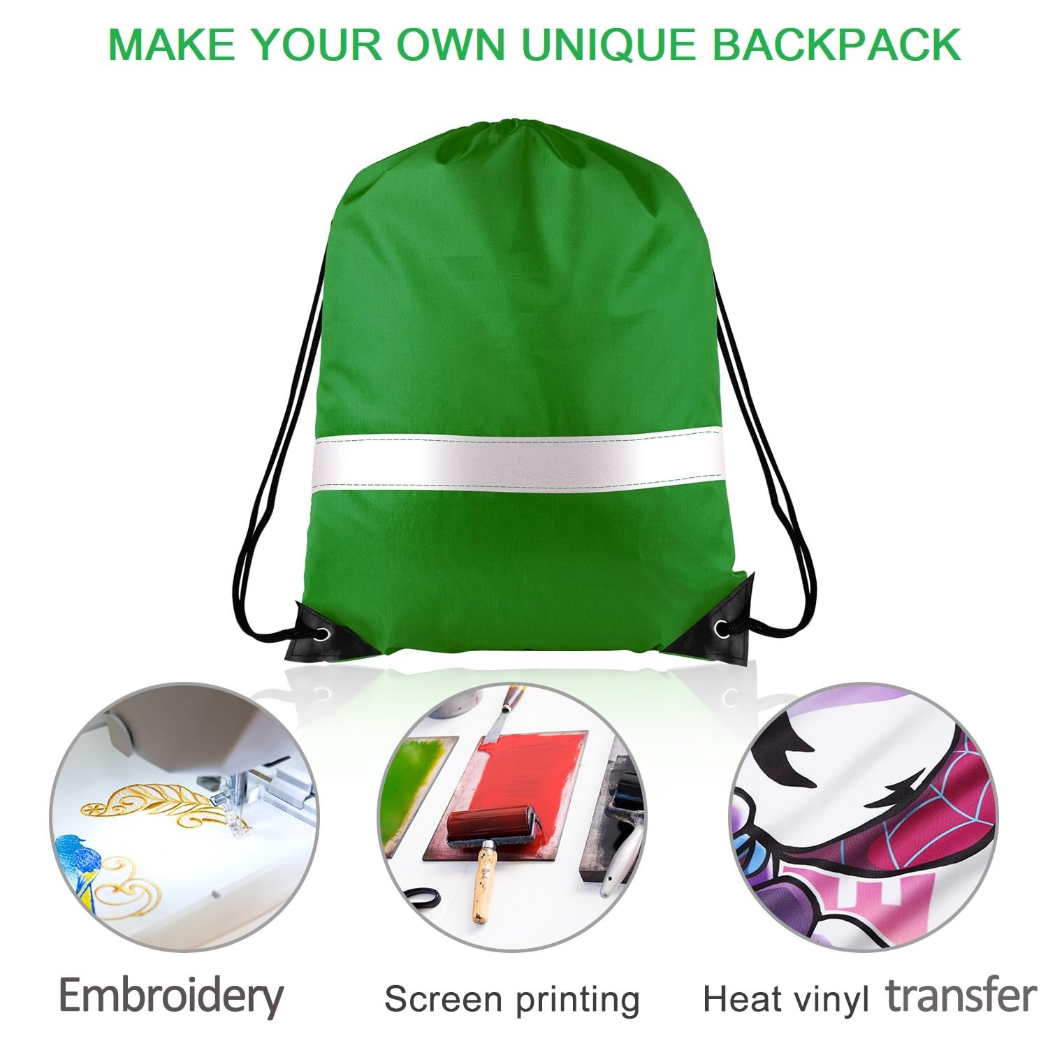 KUUQA 15 Pack Drawstring Backpack Bag Bulk Reflective Backpack String Bags Ci…
