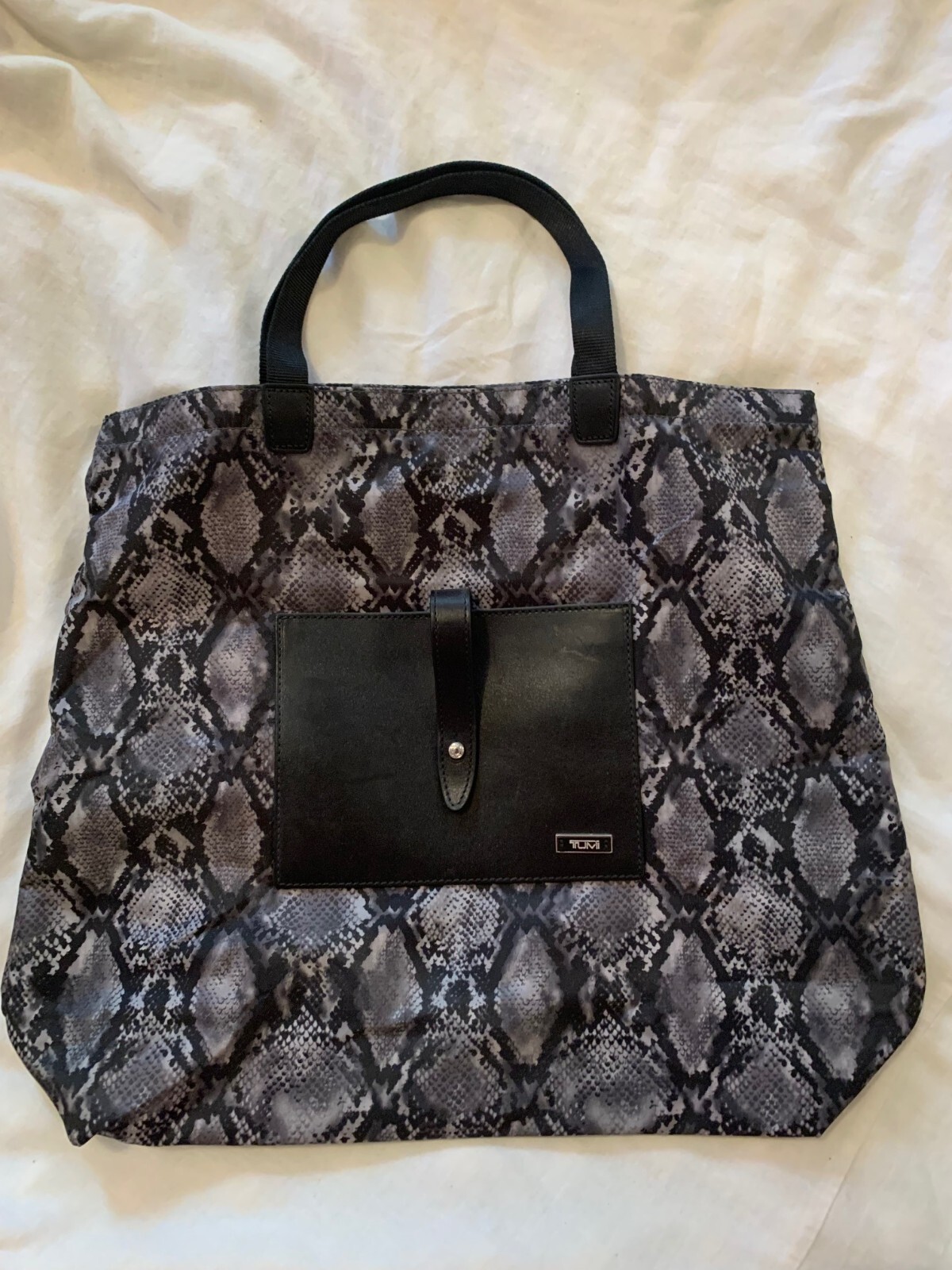 TUMI Alpha Python Roll Up Leather Travel Shopper Carry on Bag Tote Weekender
