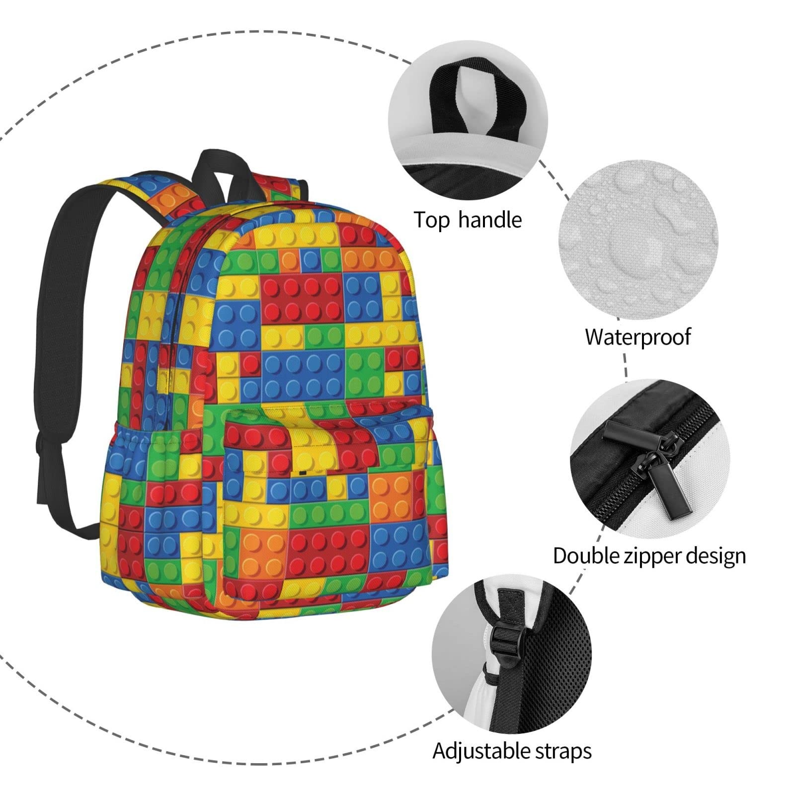Daily Backpack Colorful Bricks Backpacks Travel Laptop Daypack 17 inch Bags f…
