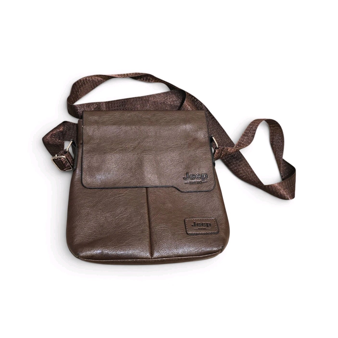 Jeep Brown Small Crossbody Bag Magnetic/Zip Closure, Adjustable Strap, Pockets