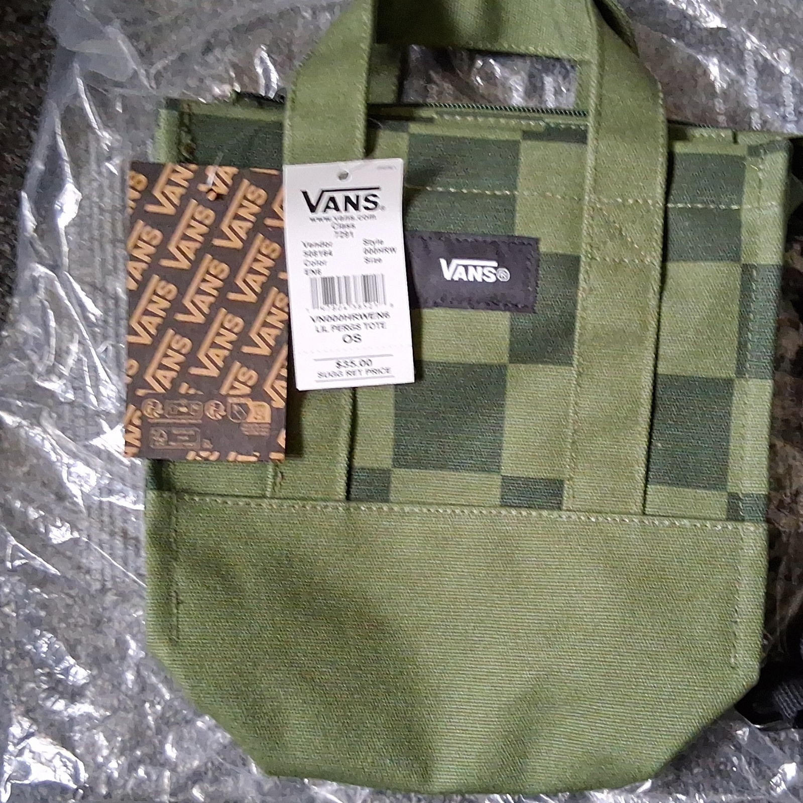VANS Green Checkered Small Crossbody Bag Zip Closure Adjustable Strap