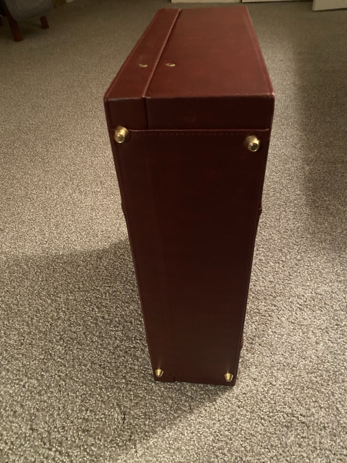 Large Leather Hard Shell Attaché, Briefcase In Burgundy Color W/Gold Hardware