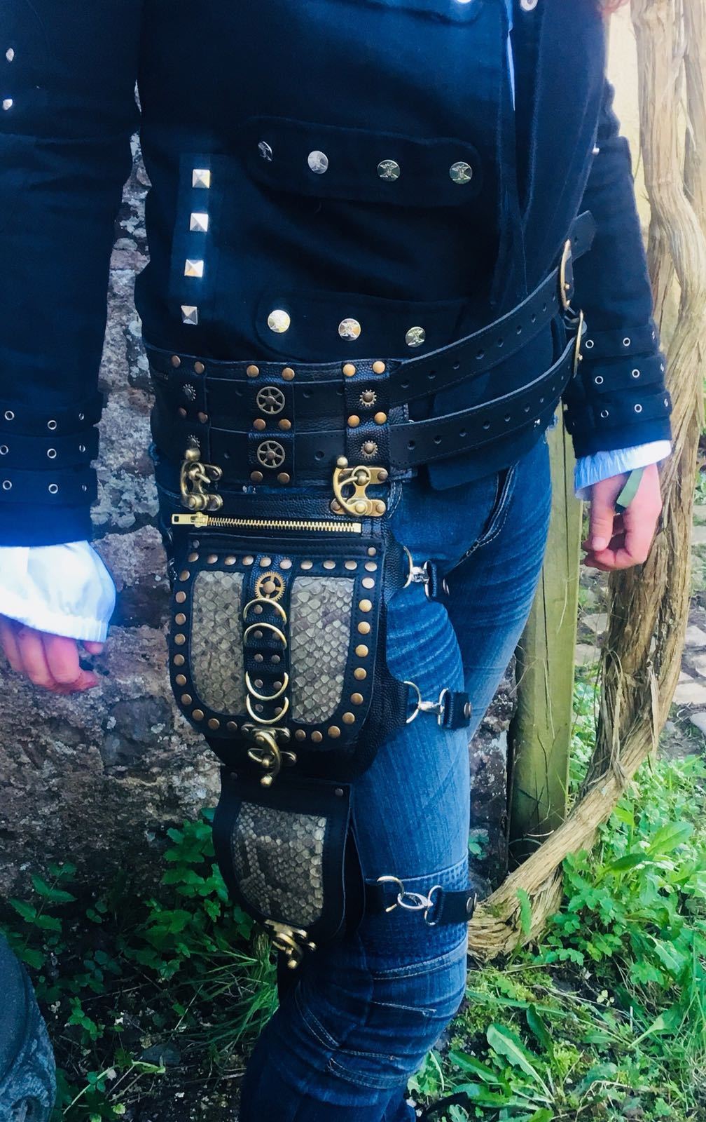 Leather Snakeskin Steampunk Utility Hip Bag Pouch Belt holster Cycling Biker