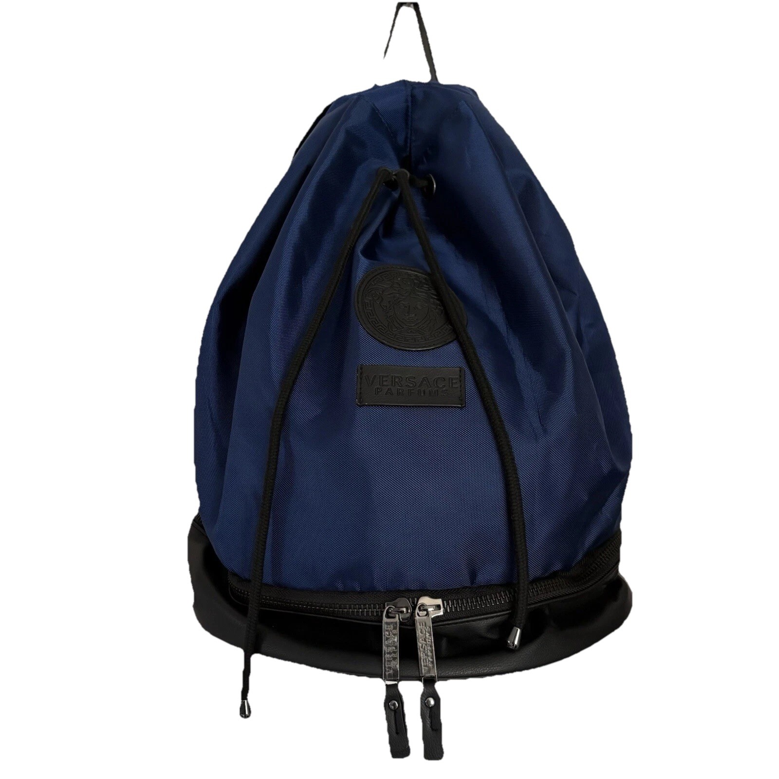 Versace Parfums Draw-string Large Navy Blue With Black Backpack Medusa Logo