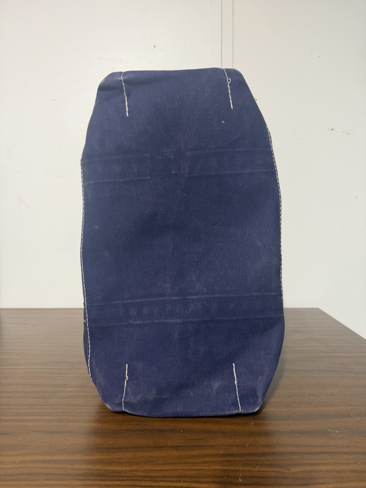 LL Bean Boat and Tote Bag Large Green Navy Striped Canvas Zip Top Vintage Rare