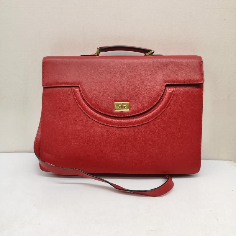 Bally 2-way Leather Briefcase Shoulder Bag Red Spacious Designer 37x27x6cm