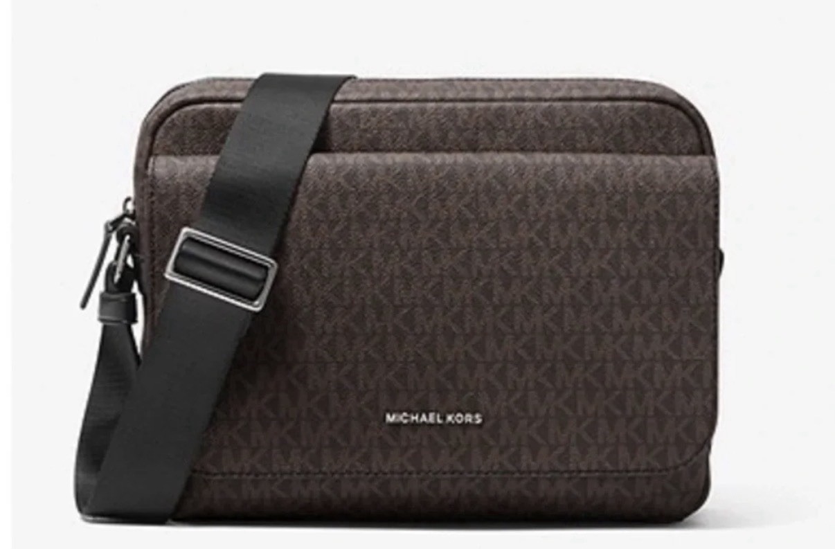 Michael Kors Brown MK Logo Messenger Crossbody Bag Adjustable Strap Zip/Mag