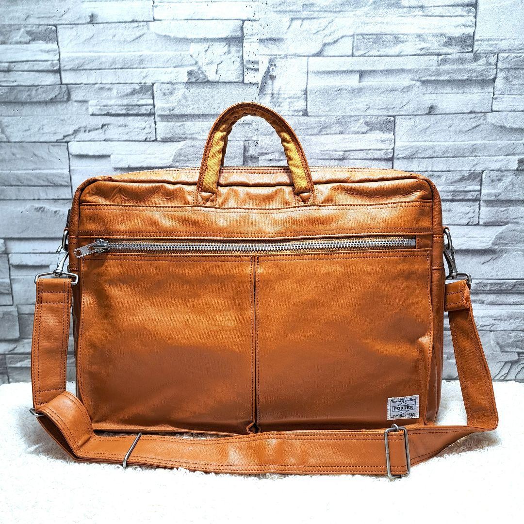 Authentic PORTER 2WAY Business Bag Briefcase 40cm x 29cm x 7cm Brown Damaged