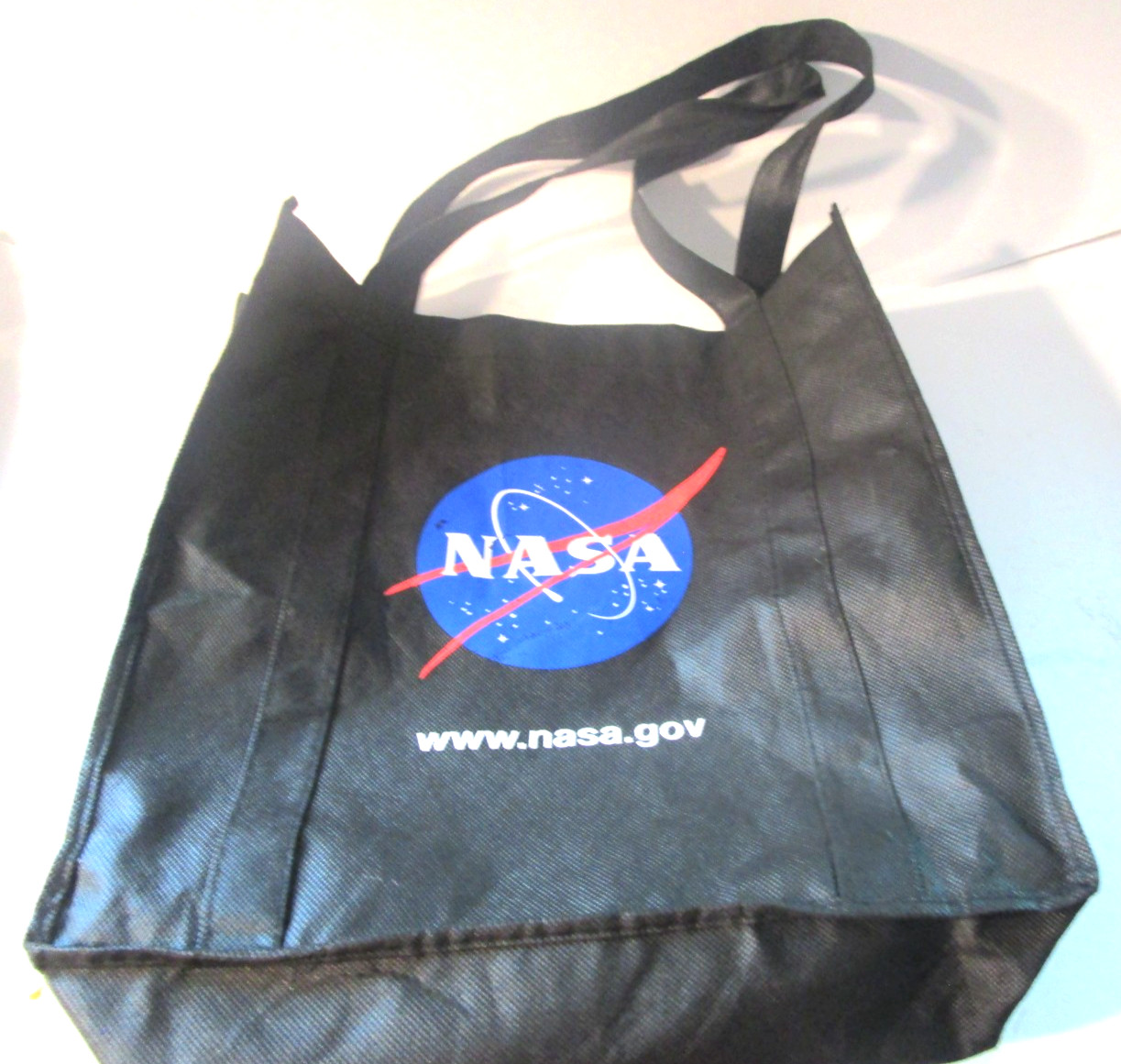 NASA Space Tote Black Canvas Bag Blue Logo Reusable 13″