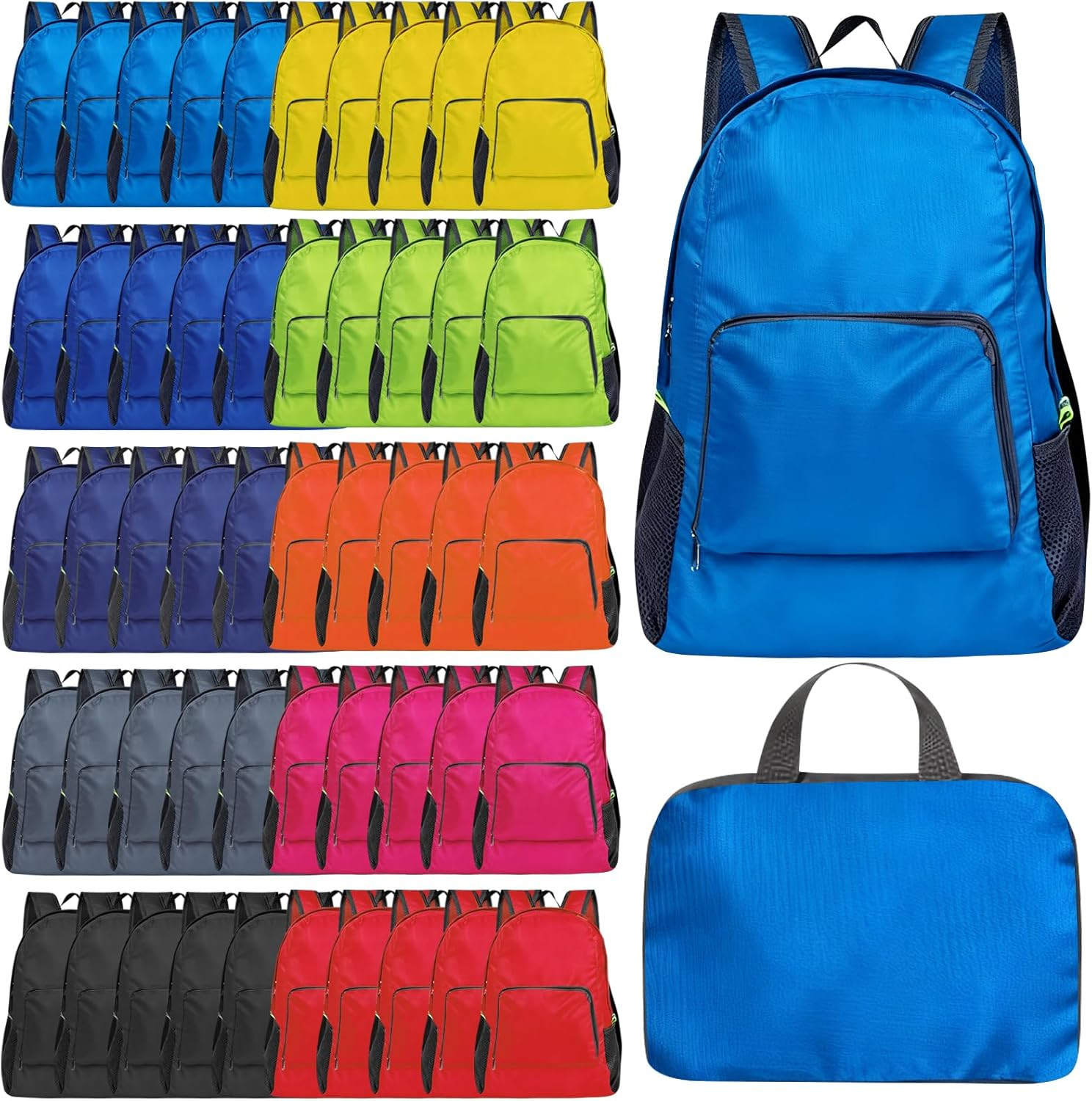 50 Pack Foldable Backpacks Bulk 17 Inch Lightweight Travel Packable Bags